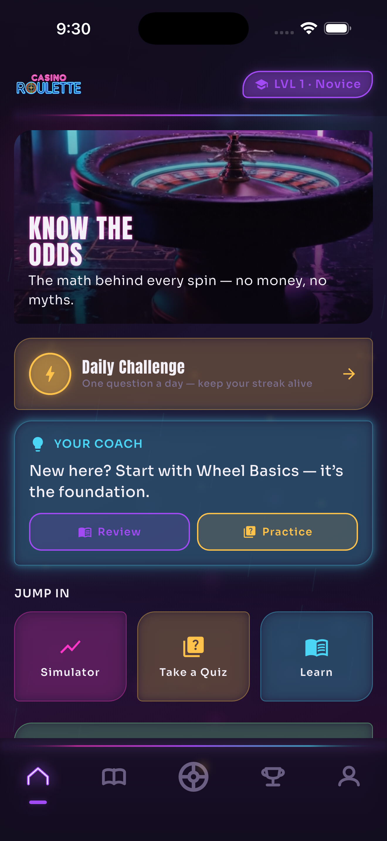 Casino Roulette home screen