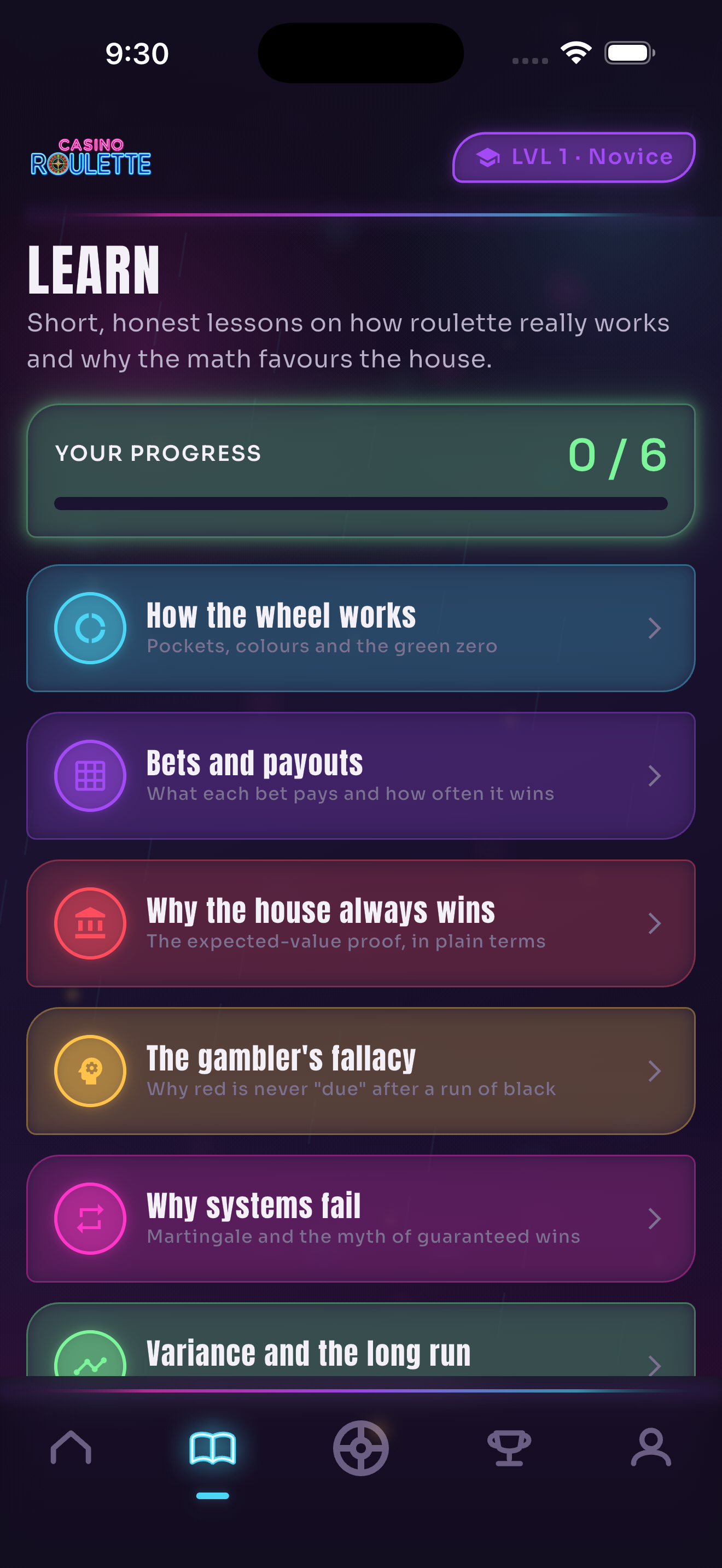 Lessons screen