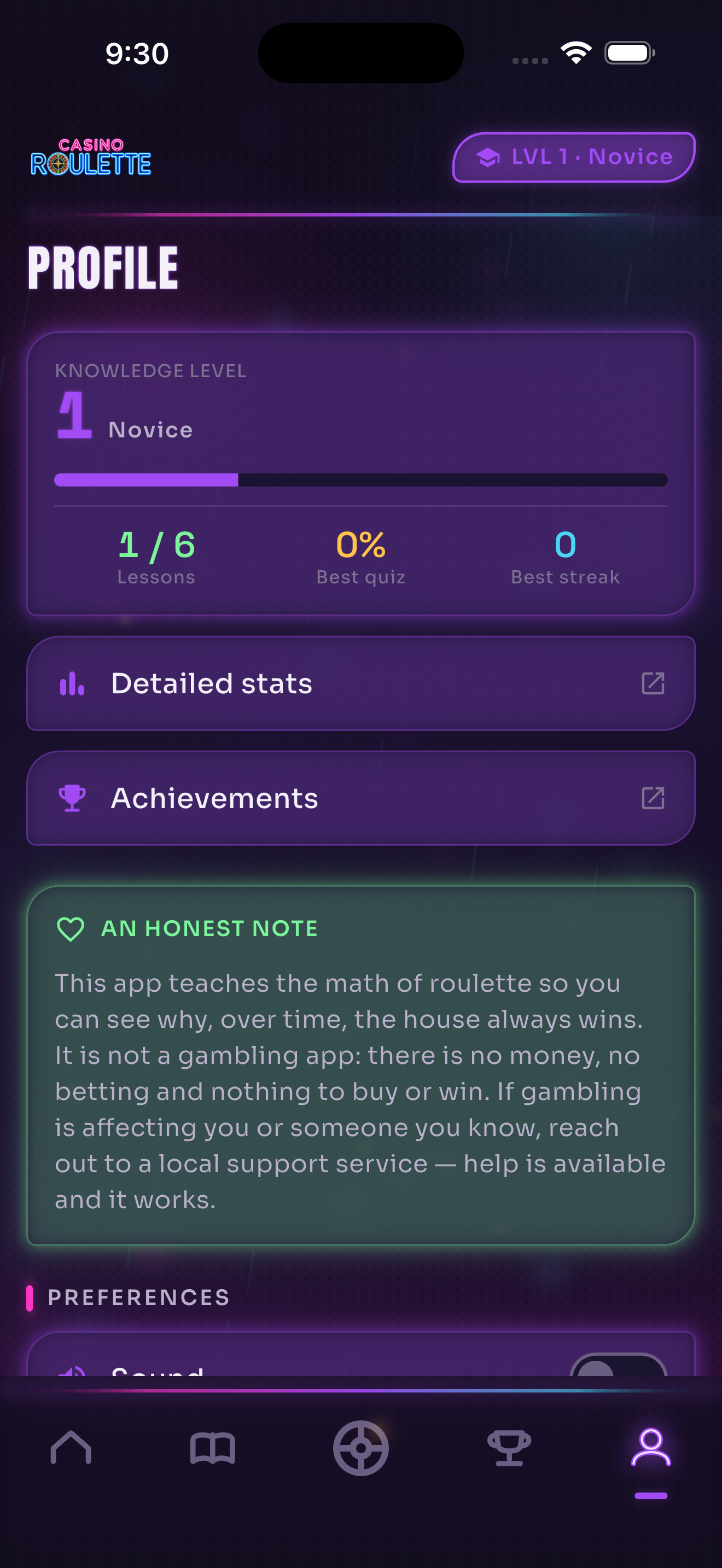 Profile screen